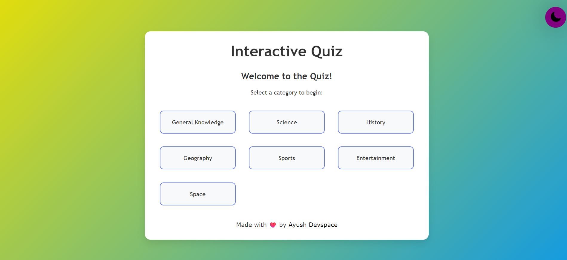 Screenshot of Quiz Webpage Project